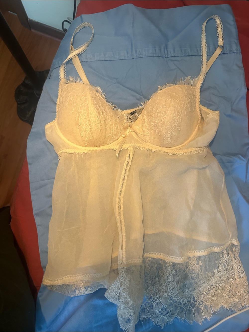 Sheer 100% Silk Lace Babydoll Chemise - Cream